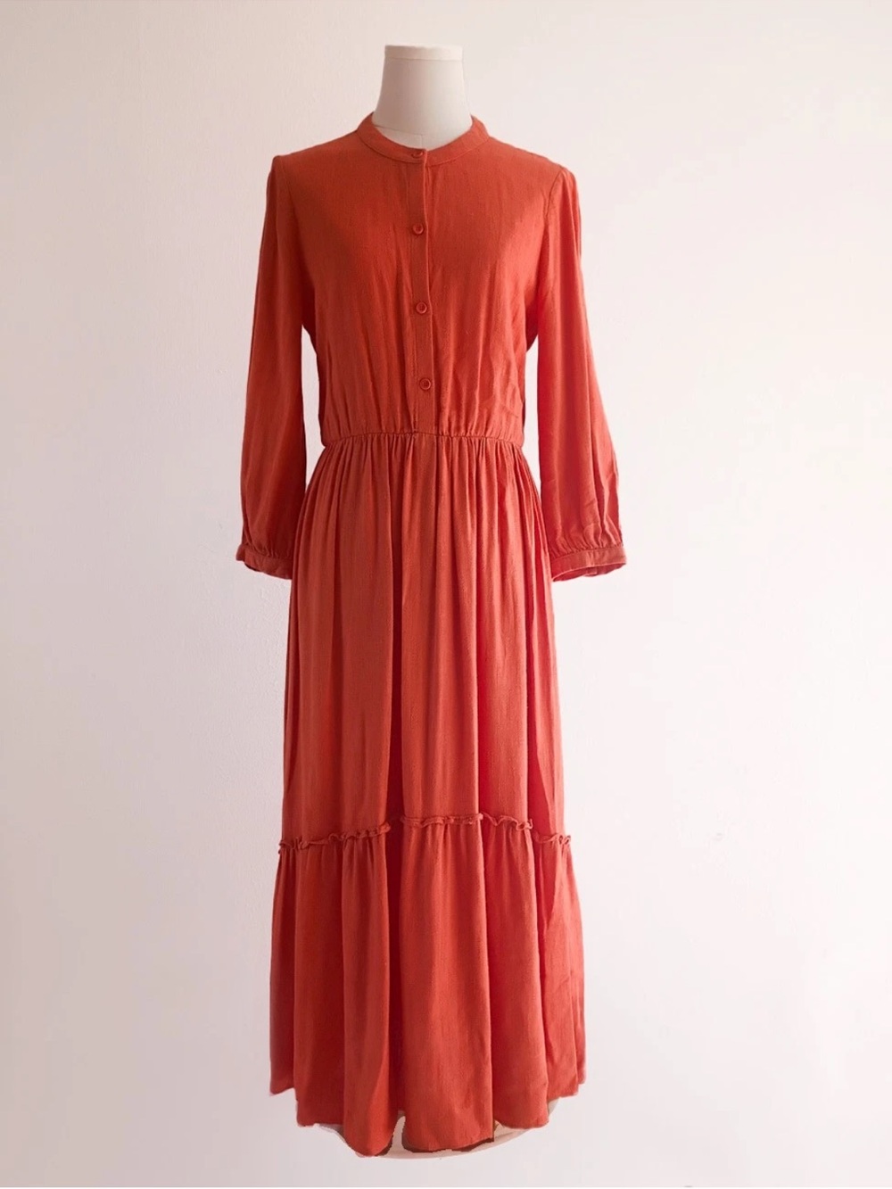 Women's Orange Long Sleeve Tiered Maxi Dress - Picture 2 of 13